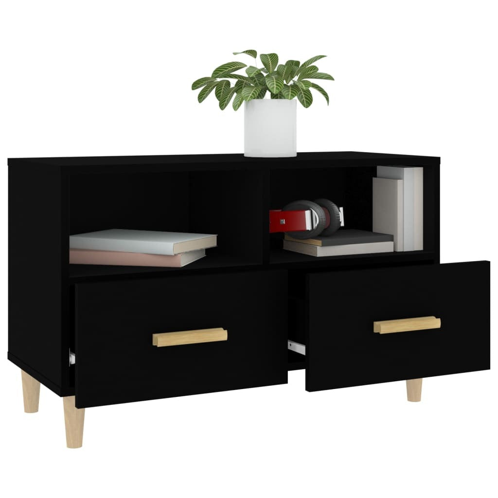 Mafett TV Cabinet | Sleek Black Engineered Wood Design (80 x 36 x 50 cm) for Stylish Entertainment Storage