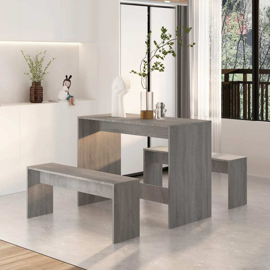 Mafett 3 Piece Dining Set Grey Sonoma Engineered Wood