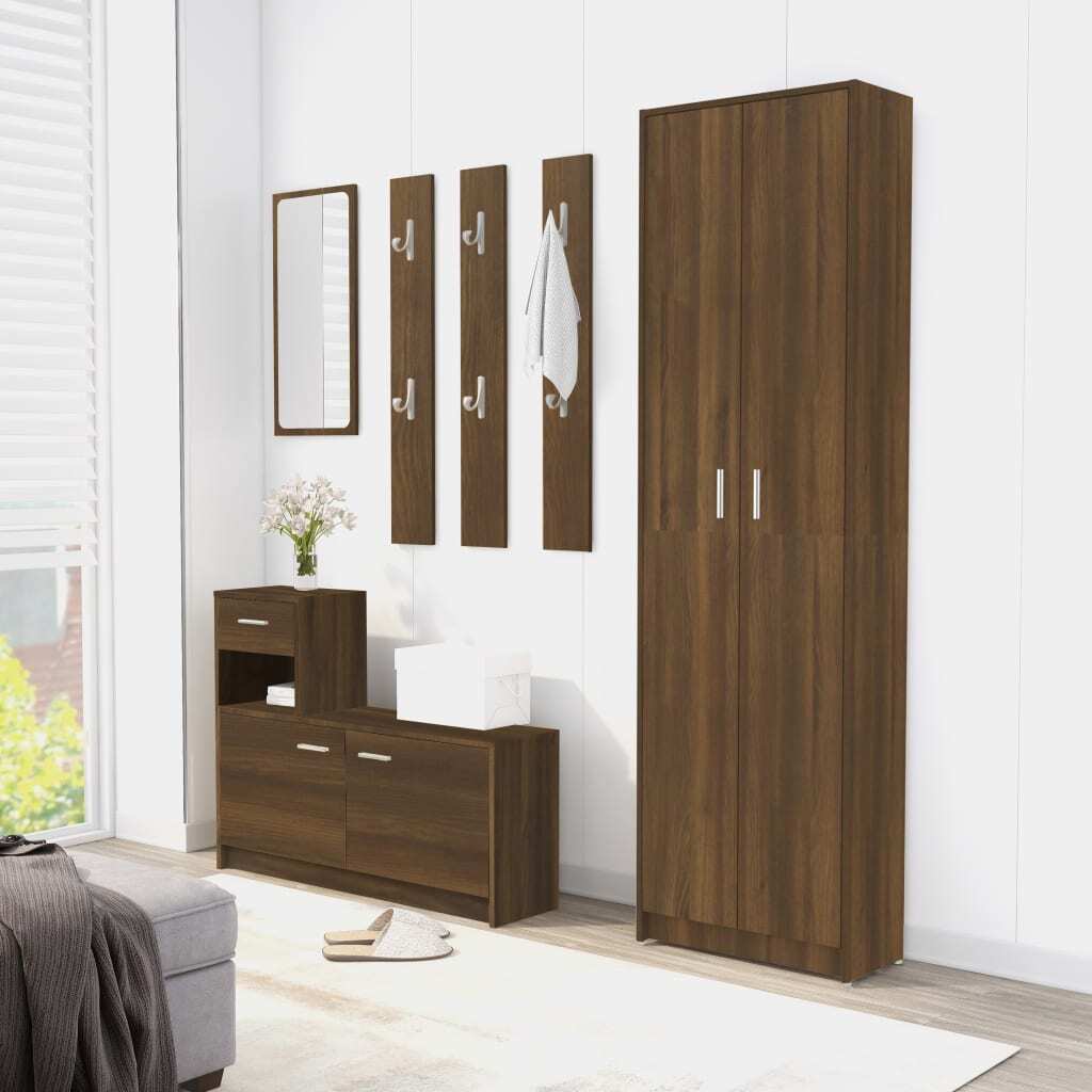 Mafett Hallway Wardrobe – Brown Oak Finish, 55x25x189 cm, Engineered Wood