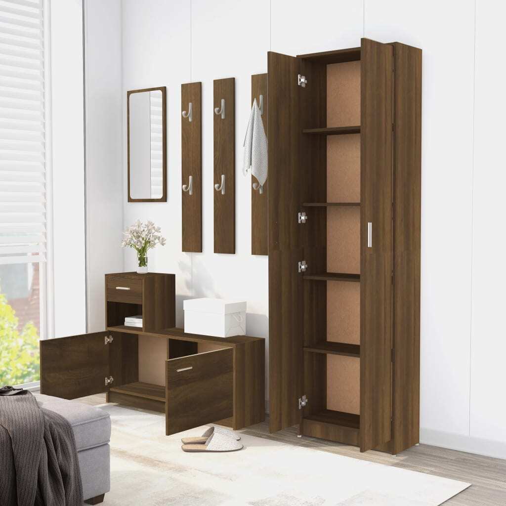 Mafett Hallway Wardrobe – Brown Oak Finish, 55x25x189 cm, Engineered Wood