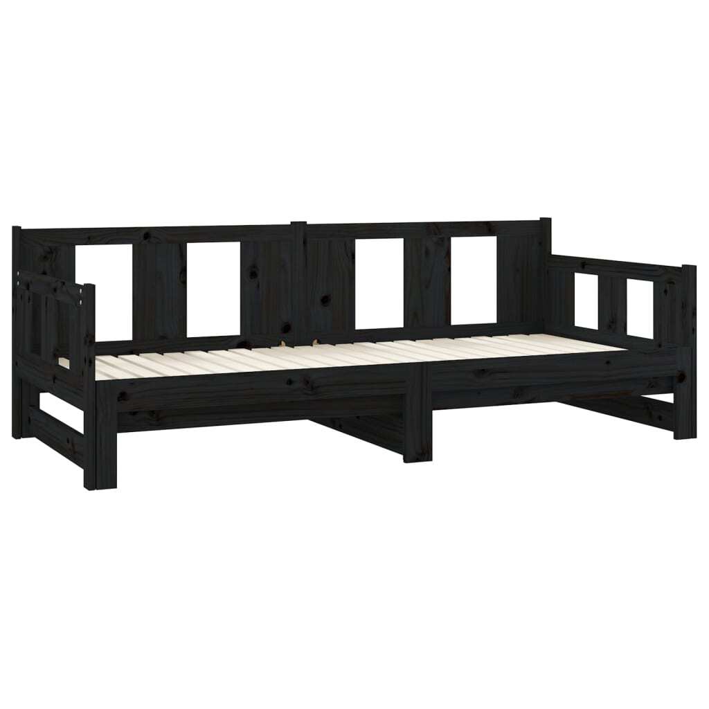 Pull-out Day Bed Black Solid Wood Pine 2x(90x200) cm