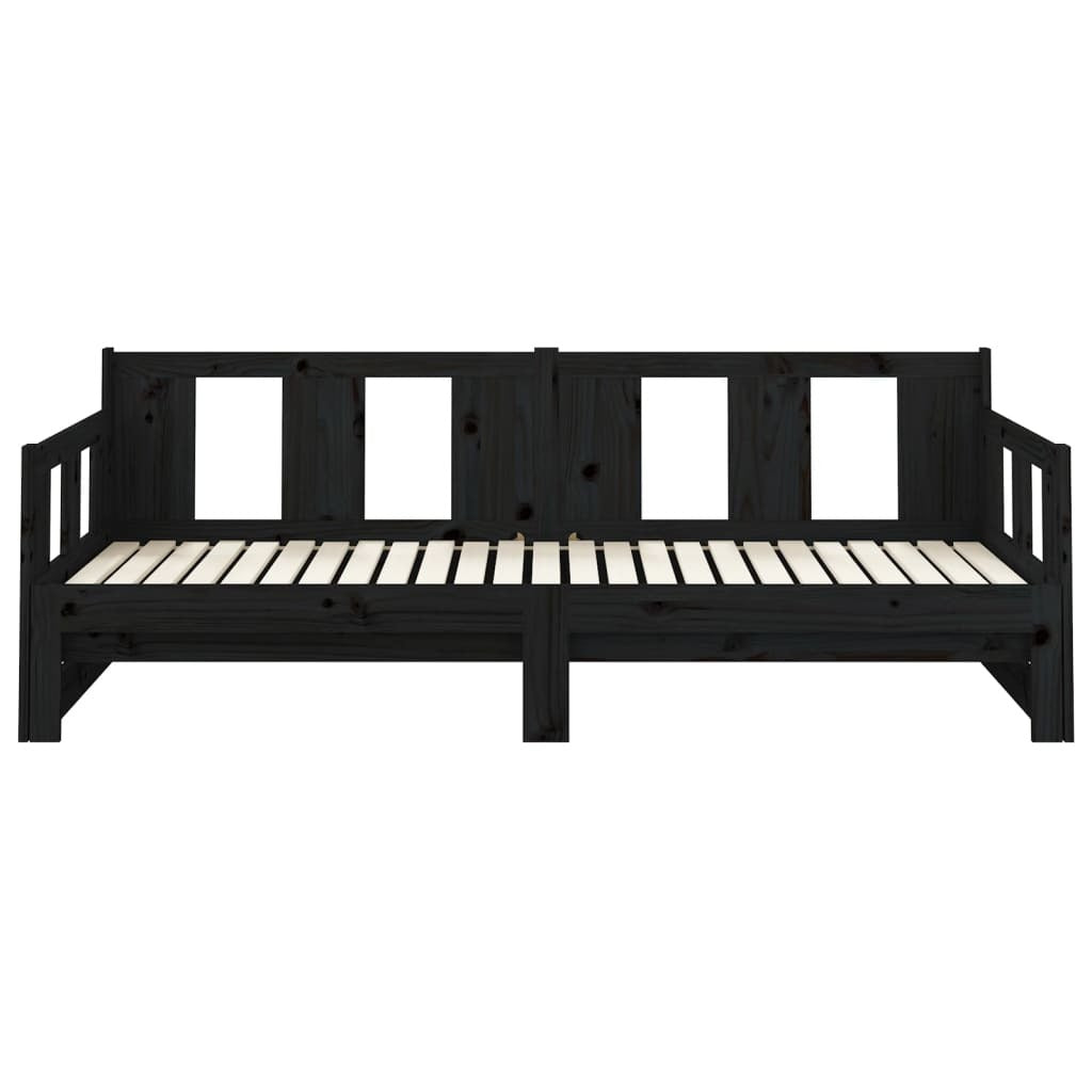 Pull-out Day Bed Black Solid Wood Pine 2x(90x200) cm