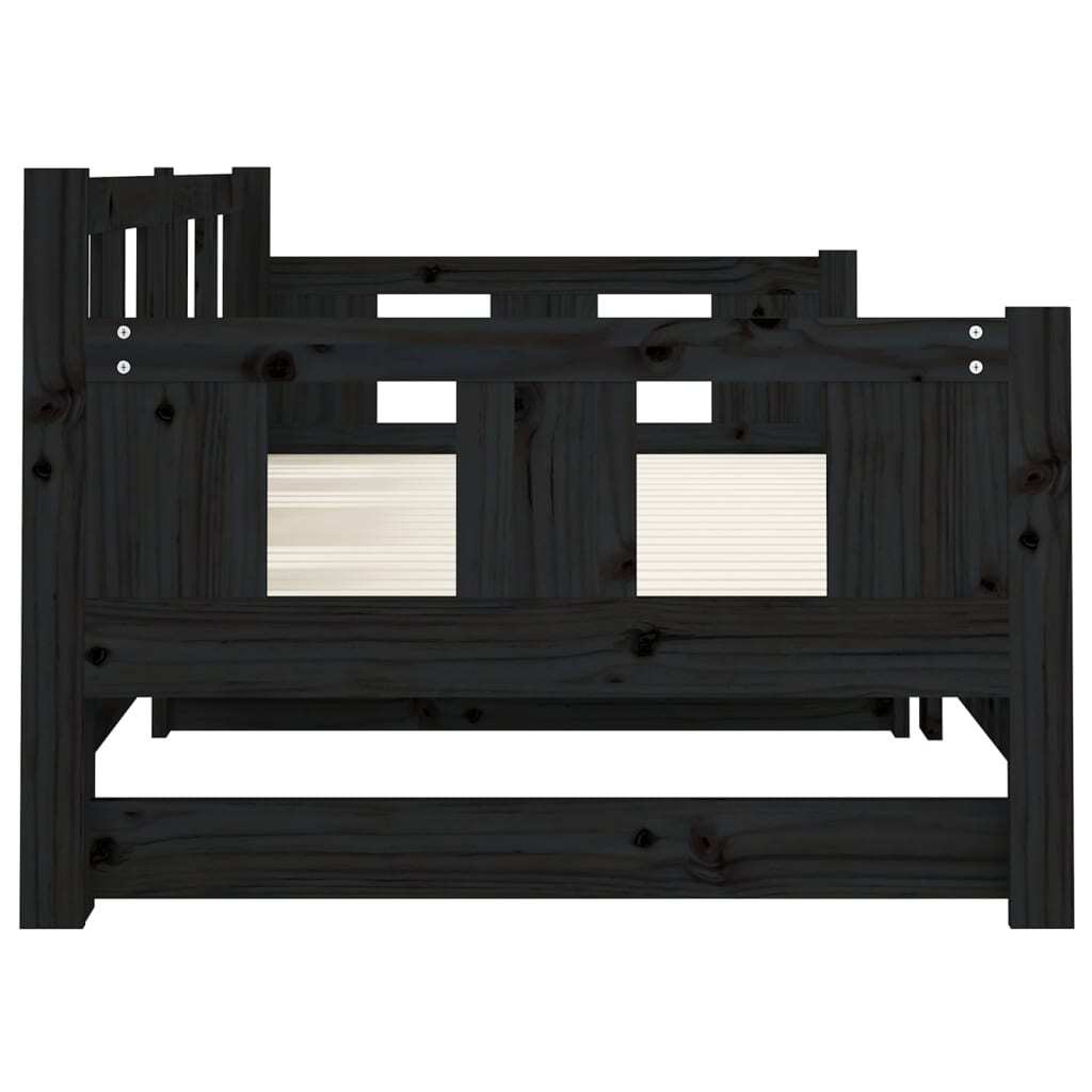 Pull-out Day Bed Black Solid Wood Pine 2x(90x200) cm