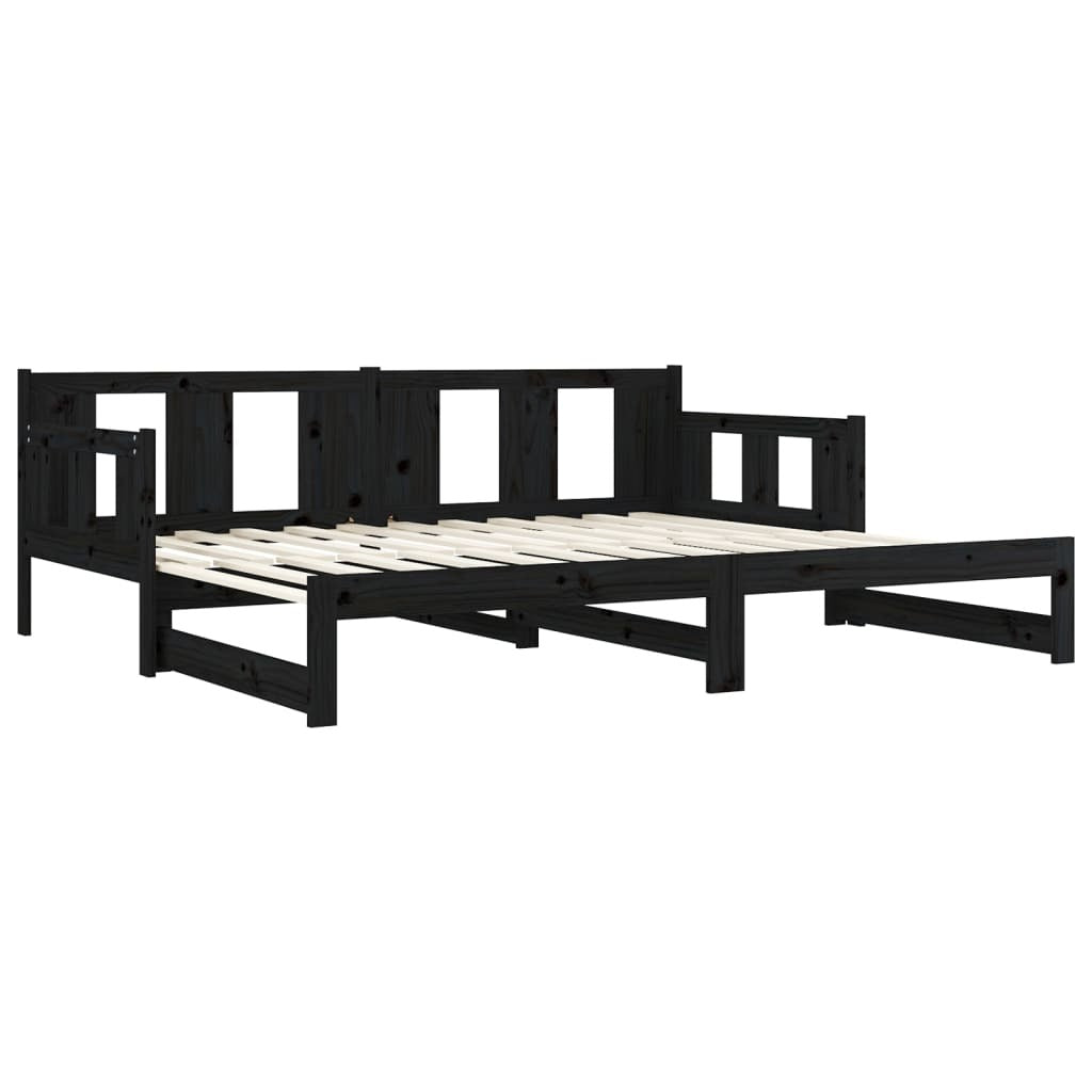 Pull-out Day Bed Black Solid Wood Pine 2x(90x200) cm