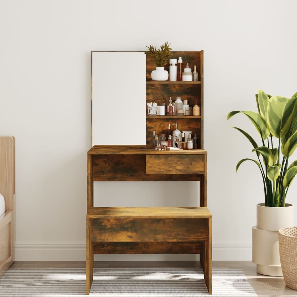 Modern Dressing Table with Mirror Smoked Oak by Mafett Collection 74.5x40x141 cm