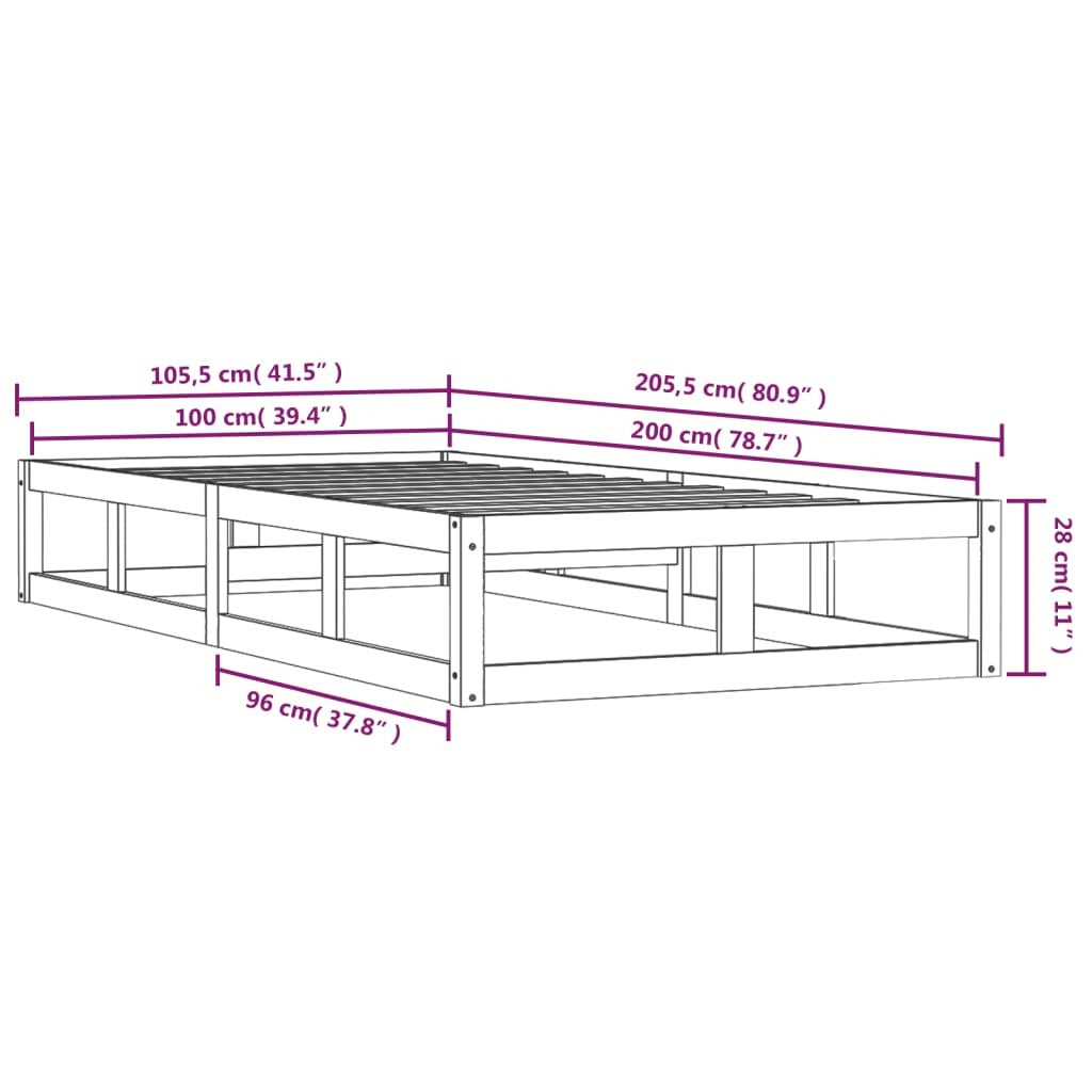 Mafett Bed Frame White 100x200 cm Solid Wood White