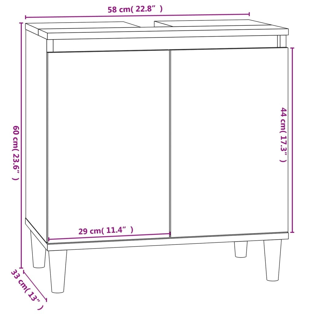 Mafett Sink Cabinet Smoked Oak 58x33x60 cm Engineered Wood