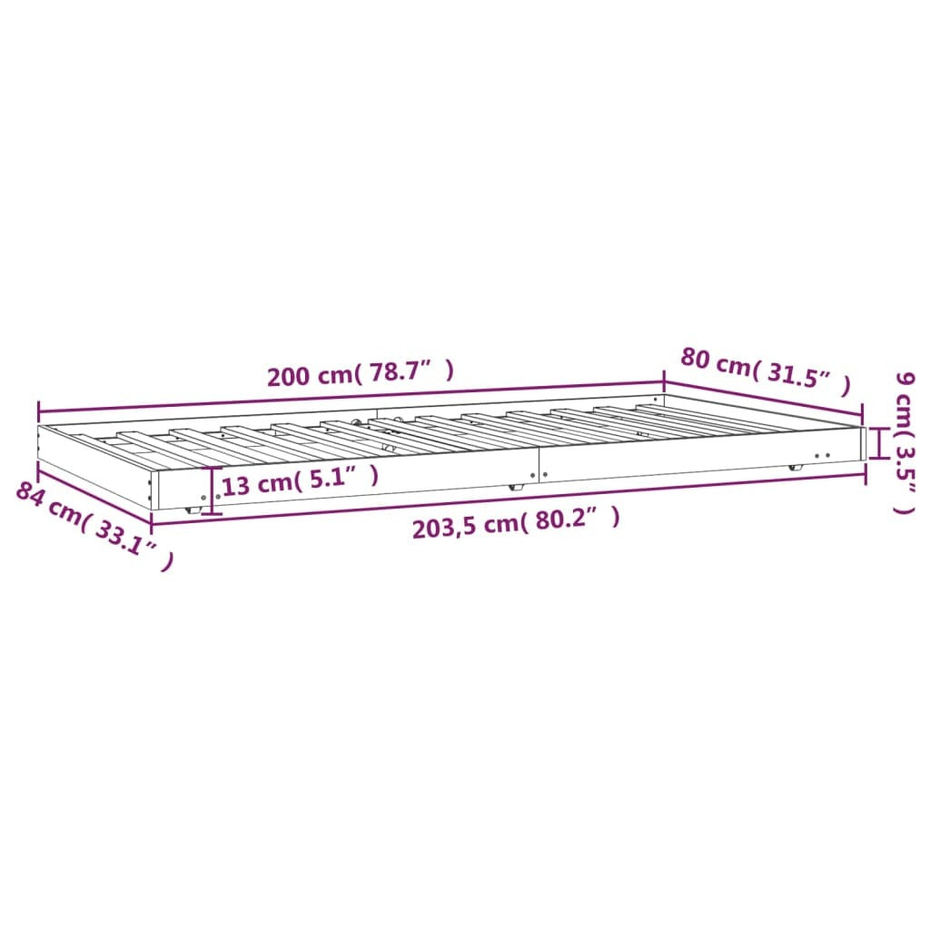 Mafett Bed Frame without Mattress 80x200 cm Solid Wood Pine