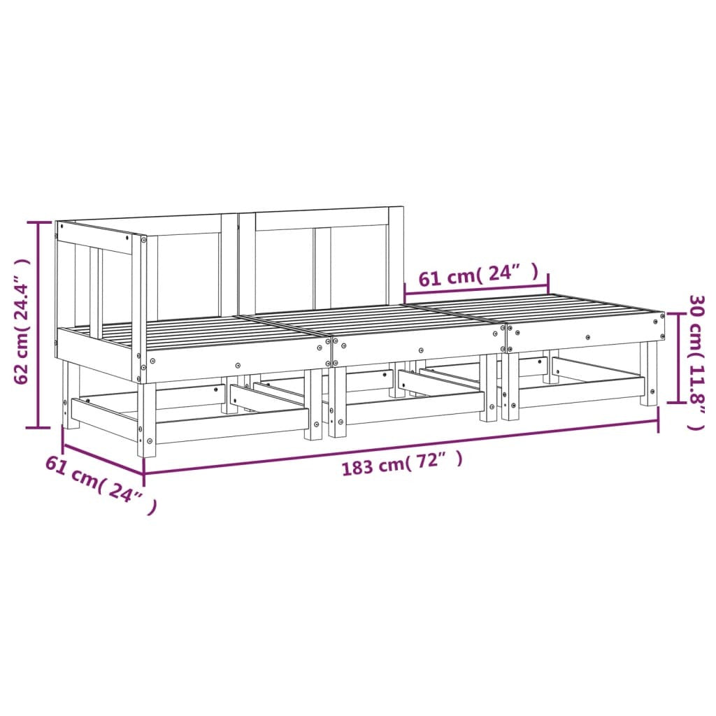 Douglas Wood 3 Piece Garden Lounge Set Solid, 1x Garden Corner Sofa, 1x Garden Middle Sofa, 1x Garden Footstool