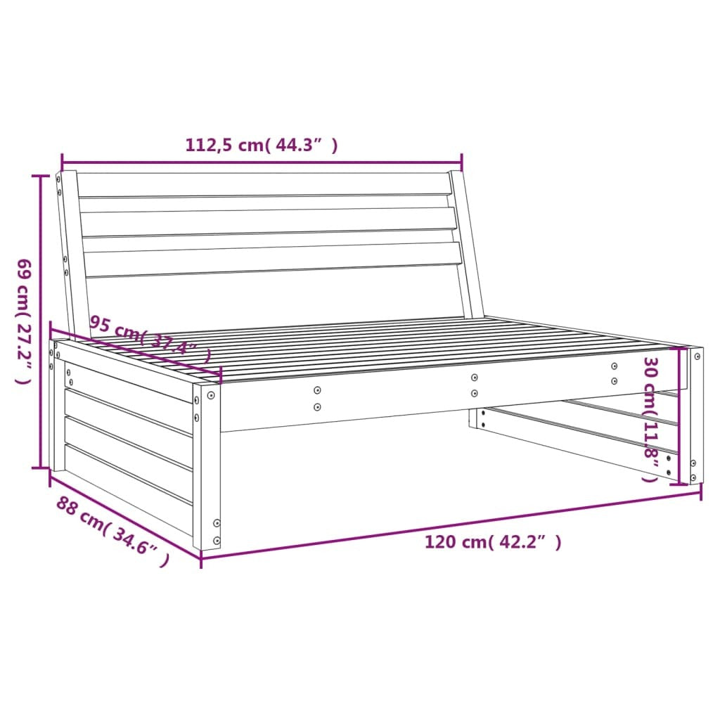 Mafett Modern Garden Middle Sofa 120x80 cm Solid Wood Douglas