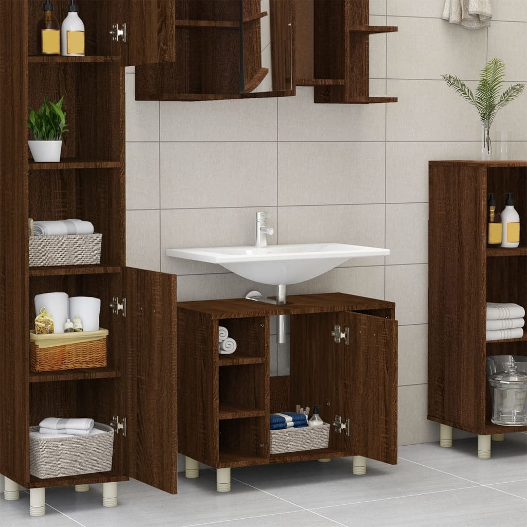 Mafett Bathroom Cabinet Brown Oak 60x32x53.5 cm Engineered Wood