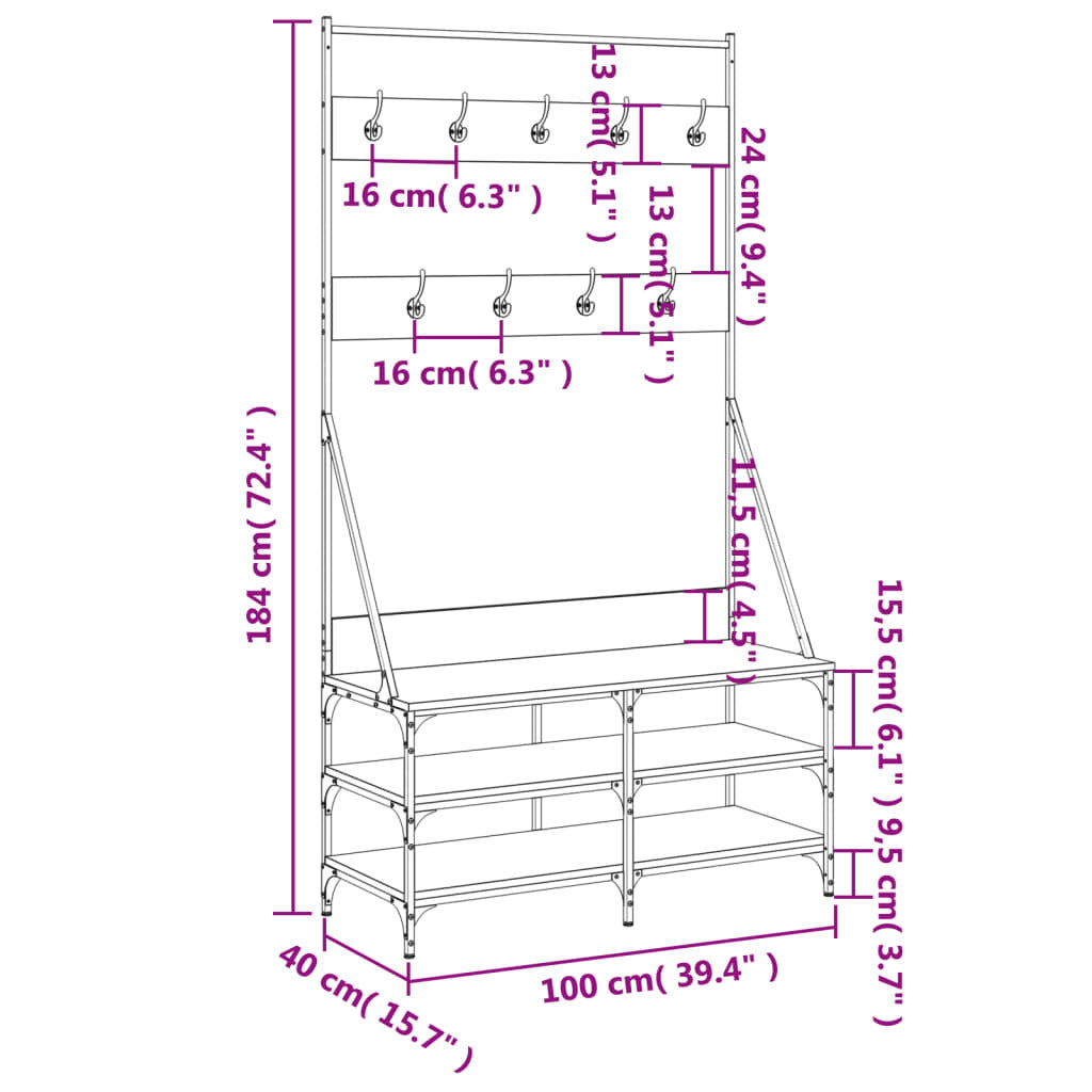 Mafett Clothes Rack with Shoe Storage Sonoma Oak 100x40x184 cm