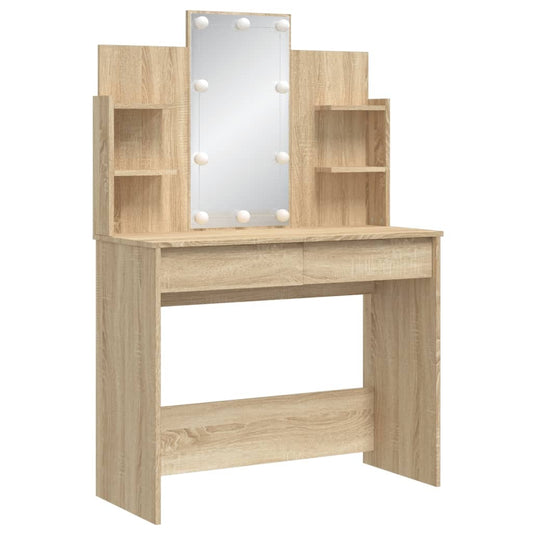 Mafett Dressing Table with LED Lights Sonoma Oak 96x40x142 cm