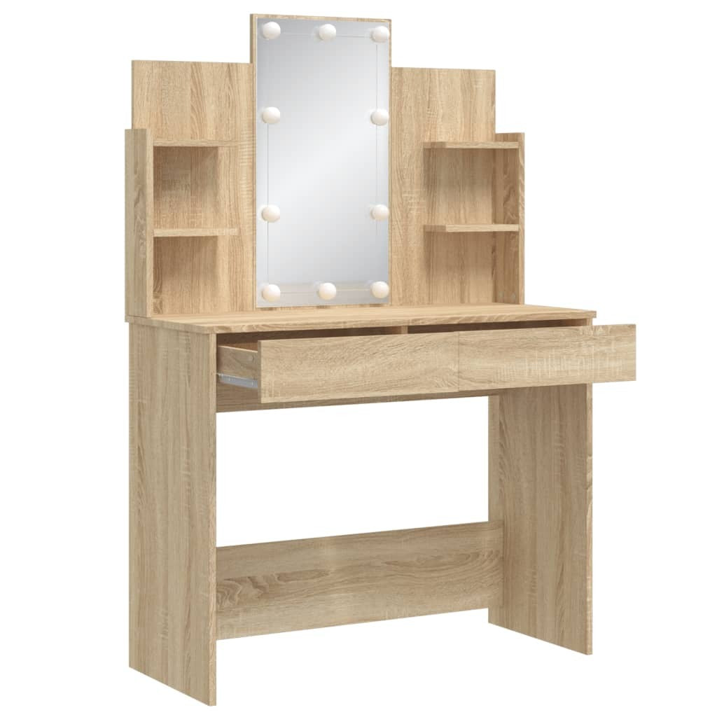 Mafett Dressing Table with LED Lights Sonoma Oak 96x40x142 cm