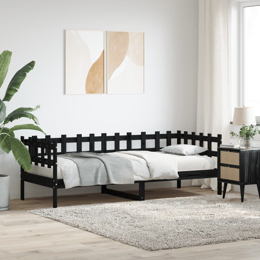 Day Bed Black 80x200 cm Solid Wood Pine