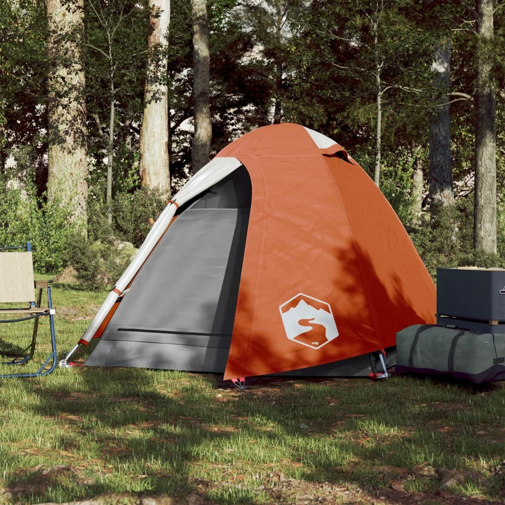 Camping Tent 2 Persons Grey&Orange 254x135x112 cm 185T Taffeta