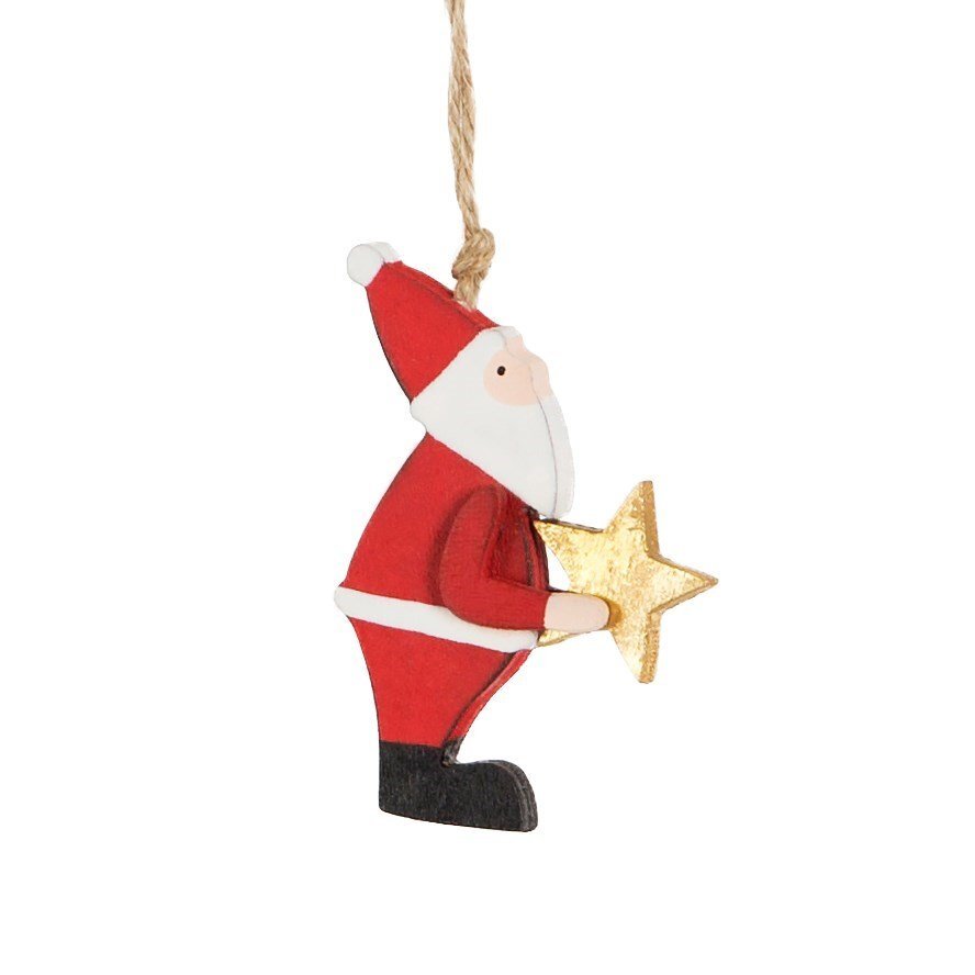 Mafett Santa Holding Star Wooden Hanging Decoration Christmas