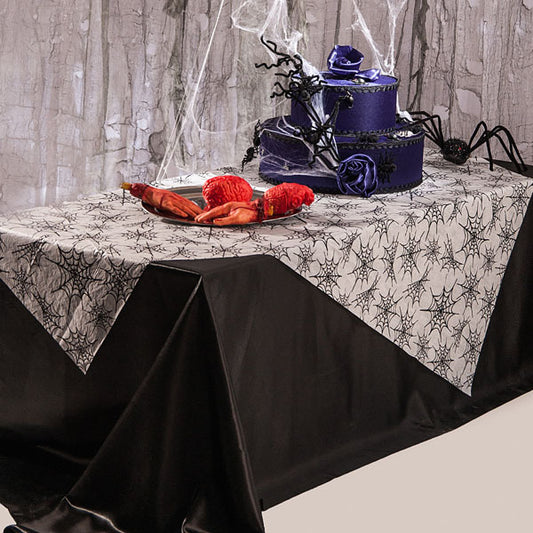 Halloween Table Cover with Spider Web Design – Perfect for Spooky Parties and Decor