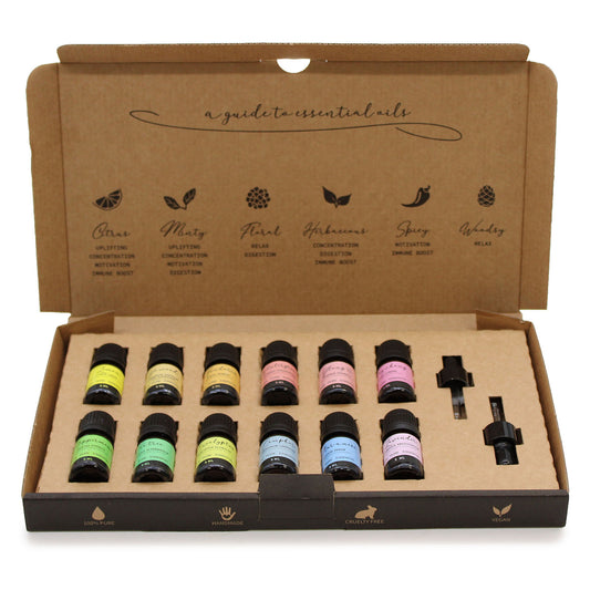 Aromatherapy Essential Oil Gift Set - Starter Pack | 12 Diverse Oils in Floral, Minty, Woody, Spicy, and Herbal Scents