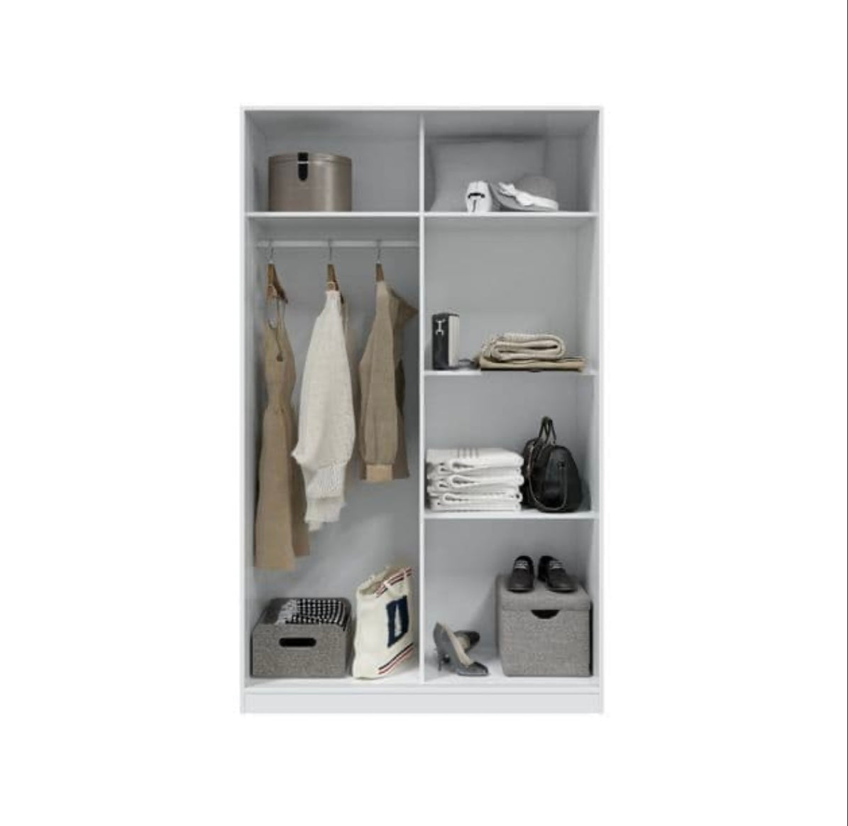 Avalon Pure White & White Oak Effect 2-Door Sliding Wardrobe – 120cm Compact Elegance