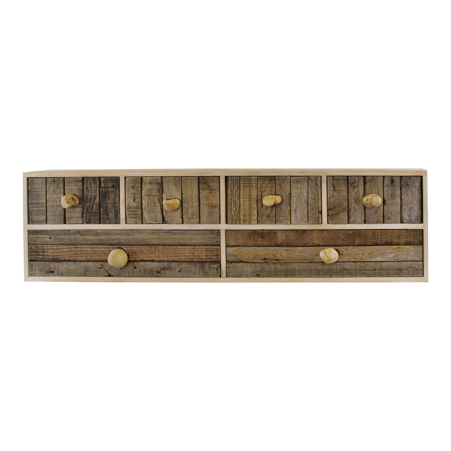 Mafett 6-Drawer Unit: Stylish Driftwood Effect Storage with Pebble Handles – Versatile Freestanding or Wall-Mountable Design