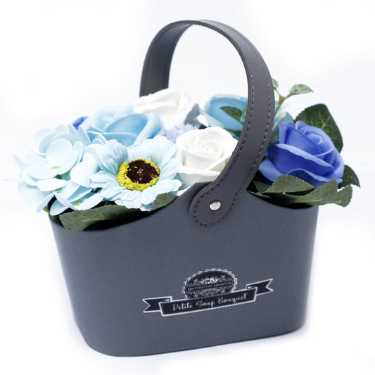 Petite Flower Basket Bouquet by Mafett | Soothing Blues Gift Set for Celebrations and Special Occasions