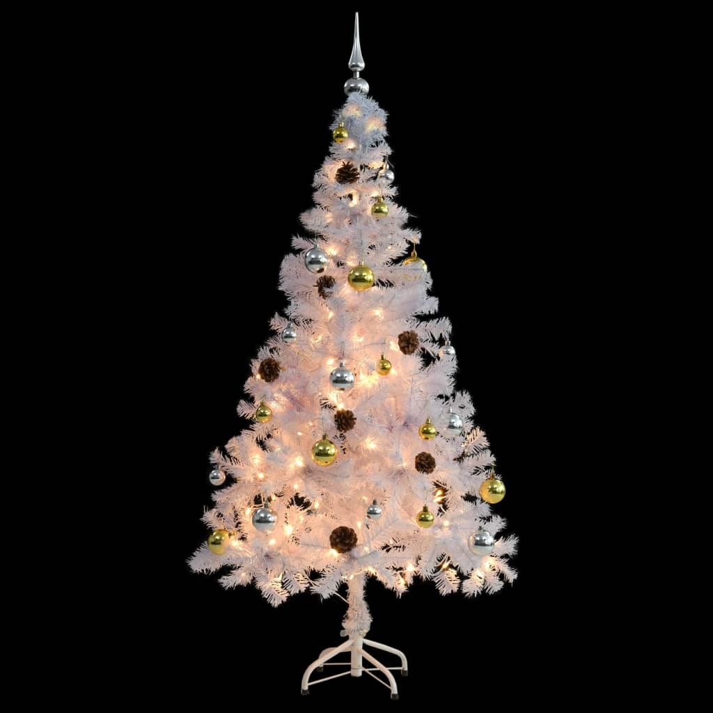 Mafett Faux Christmas Tree Decorated with Baubles and LEDs 150cm White