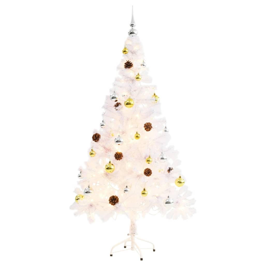 Mafett Faux Christmas Tree Decorated with Baubles and LEDs 150cm White