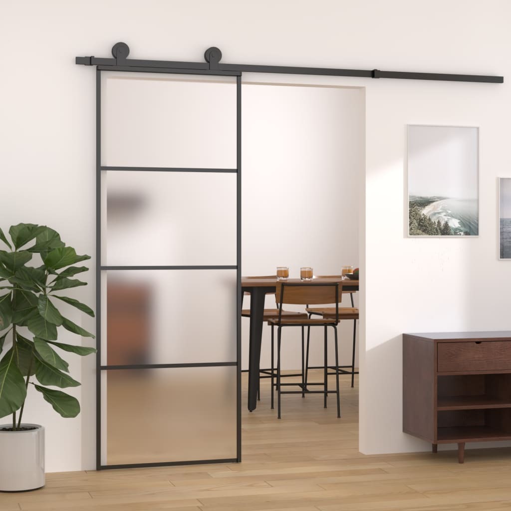 Nova Sliding Door – Frosted ESG Glass with Sleek Black Aluminium Frame