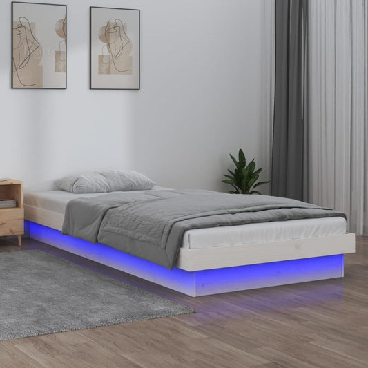 Aurora LED Single Bed Frame – White & Wax Brown Solid Pine Wood