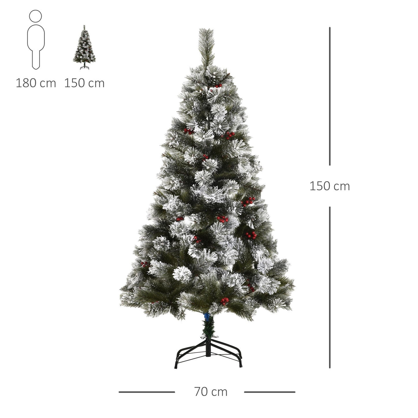 Mafett 5ft Indoor Christmas Tree Artificial Berry Xmas Deco Metal Stand and 184 Tips