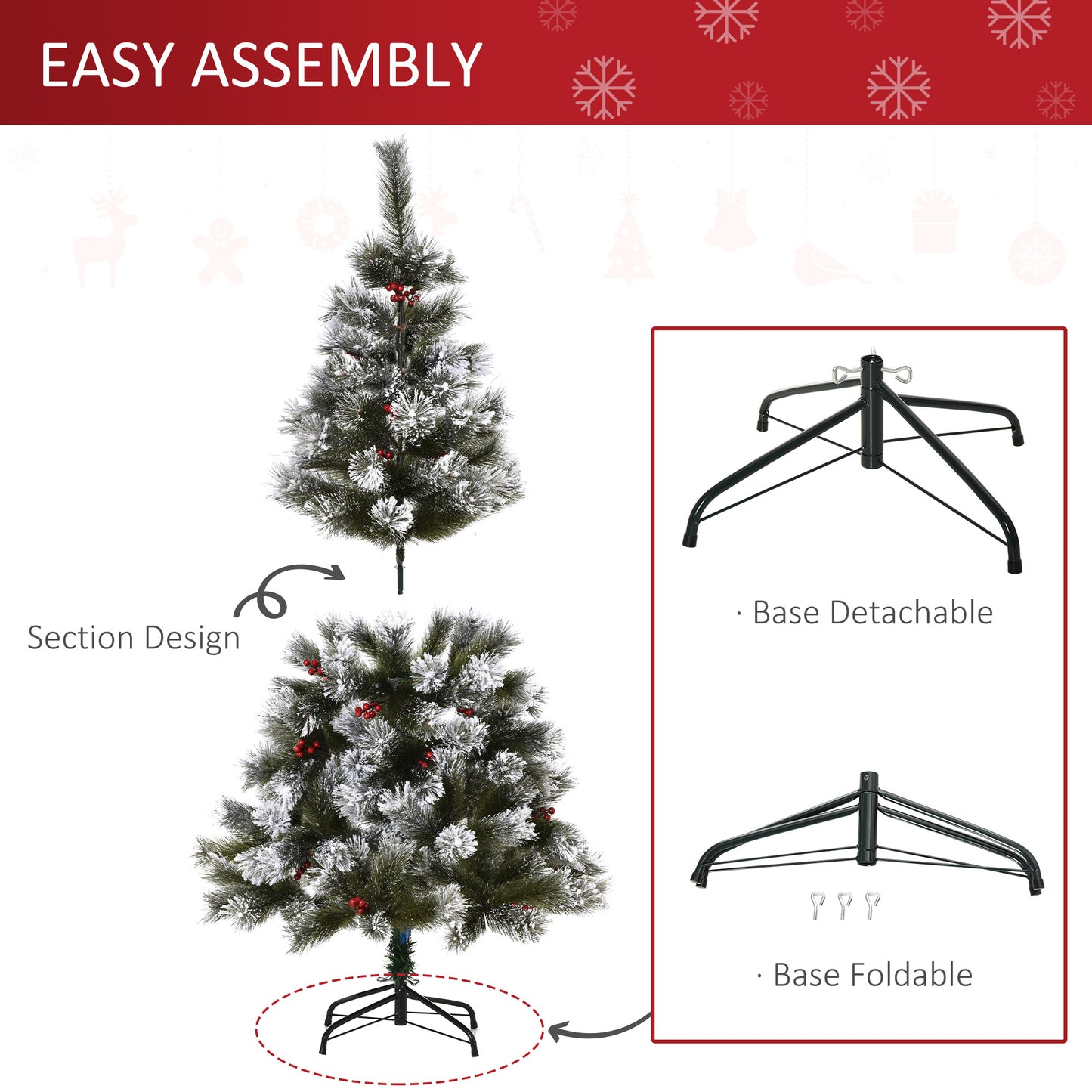 Mafett 5ft Indoor Christmas Tree Artificial Berry Xmas Deco Metal Stand and 184 Tips