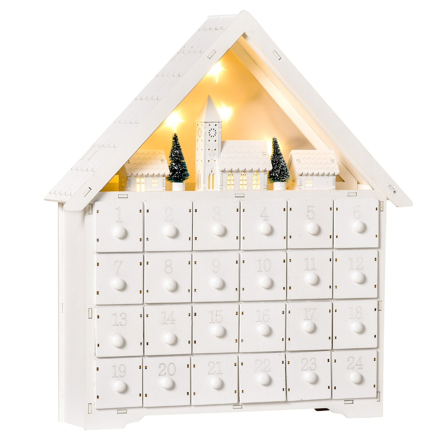 Mafett 24-Drawer Christmas Advent Calendar Wooden Light-Up Countdown White