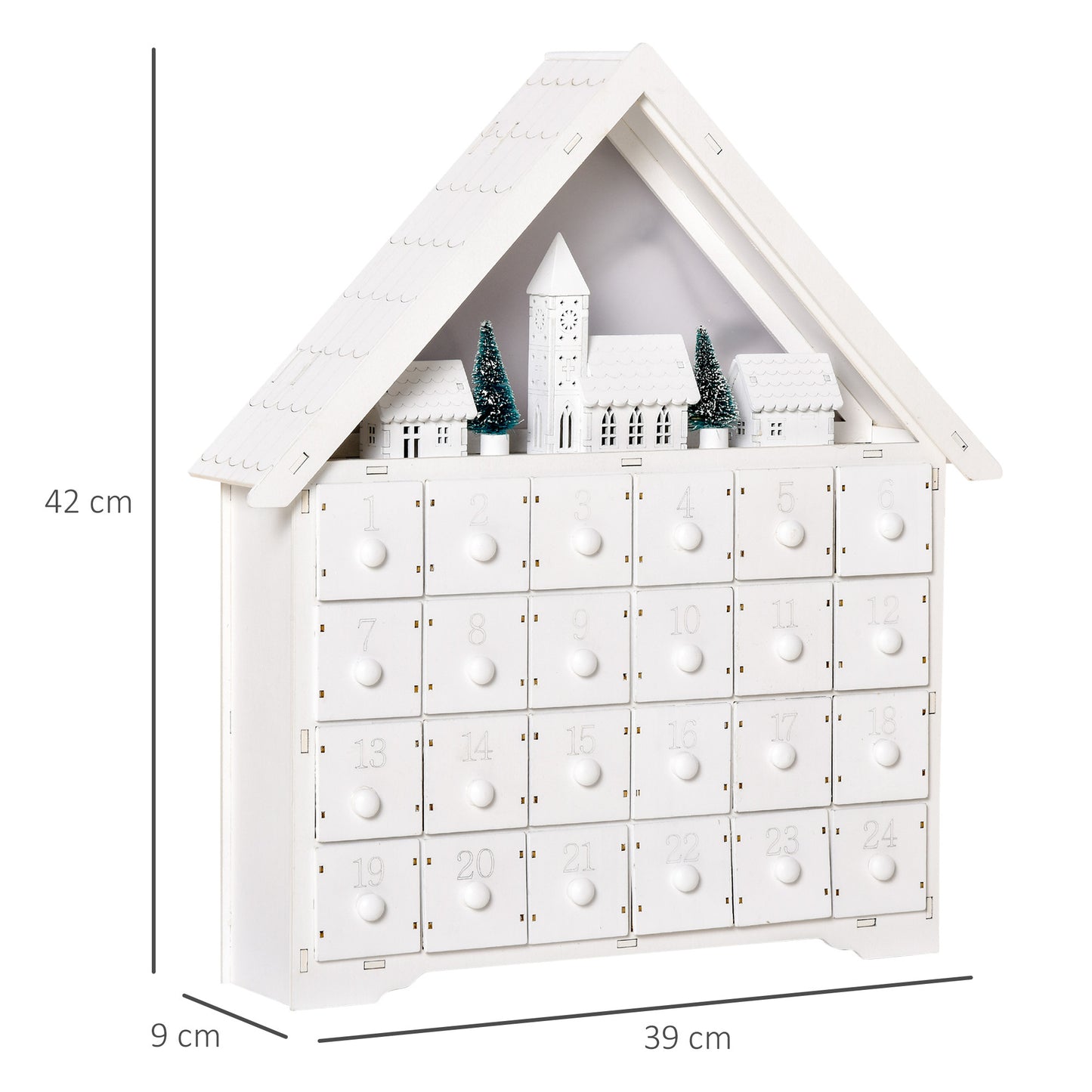 Mafett 24-Drawer Christmas Advent Calendar Wooden Light-Up Countdown White