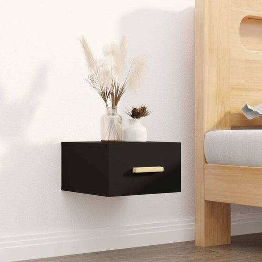 Luna Wall-Mounted Bedside Cabinet – Sleek Black Minimalist Design