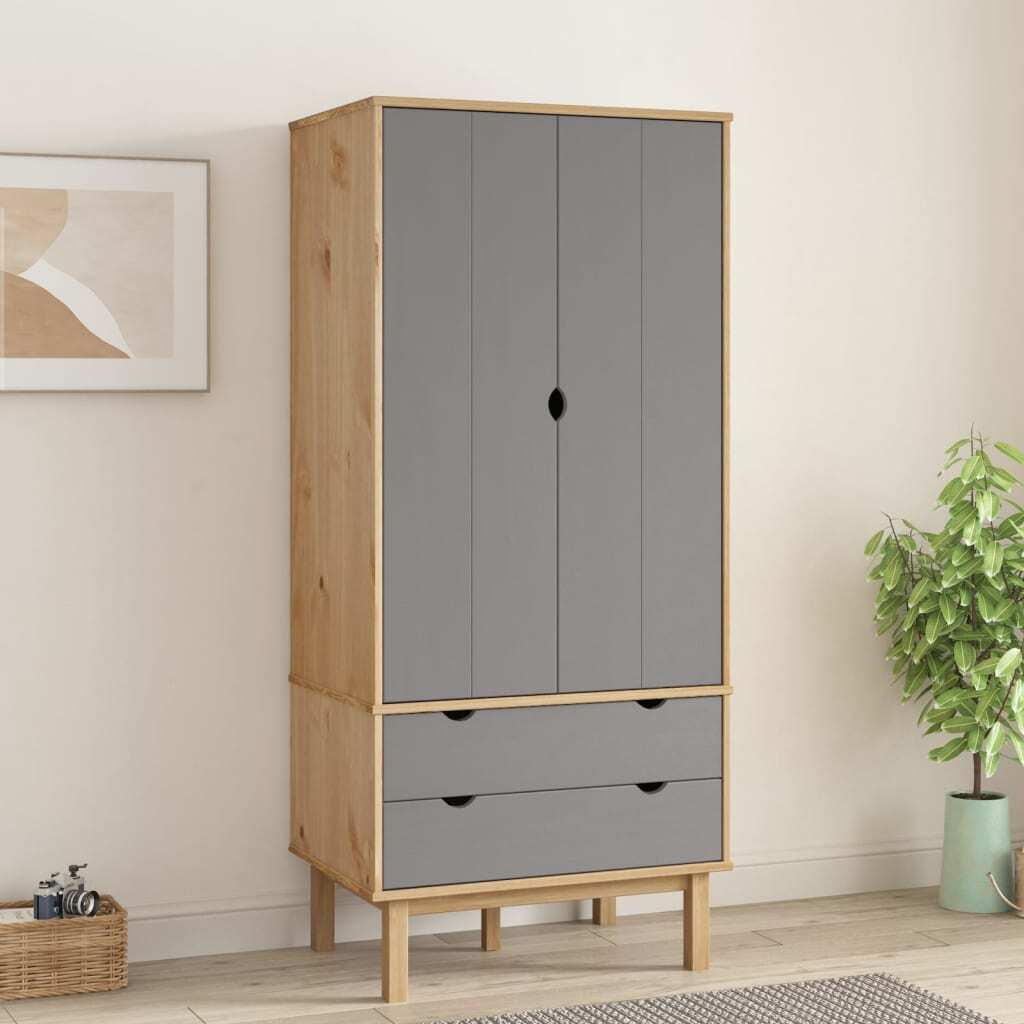 Celine Wardrobe – Chic Brown and Grey Solid Pine Wood Design