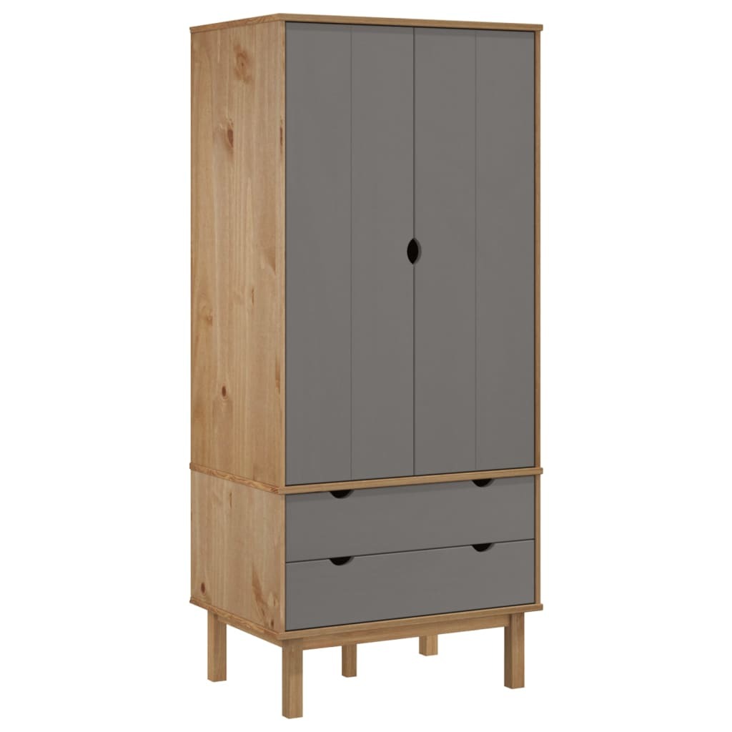 Celine Wardrobe – Chic Brown and Grey Solid Pine Wood Design