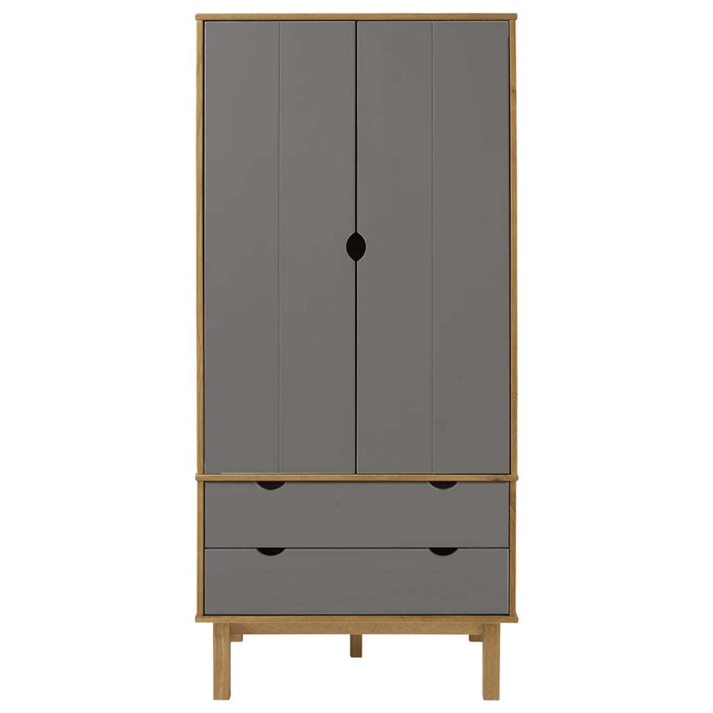 Celine Wardrobe – Chic Brown and Grey Solid Pine Wood Design