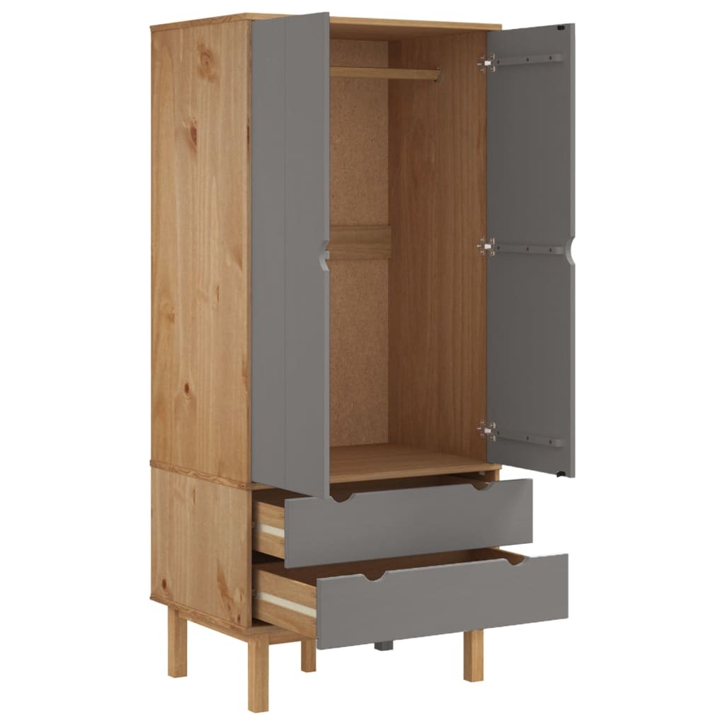 Celine Wardrobe – Chic Brown and Grey Solid Pine Wood Design