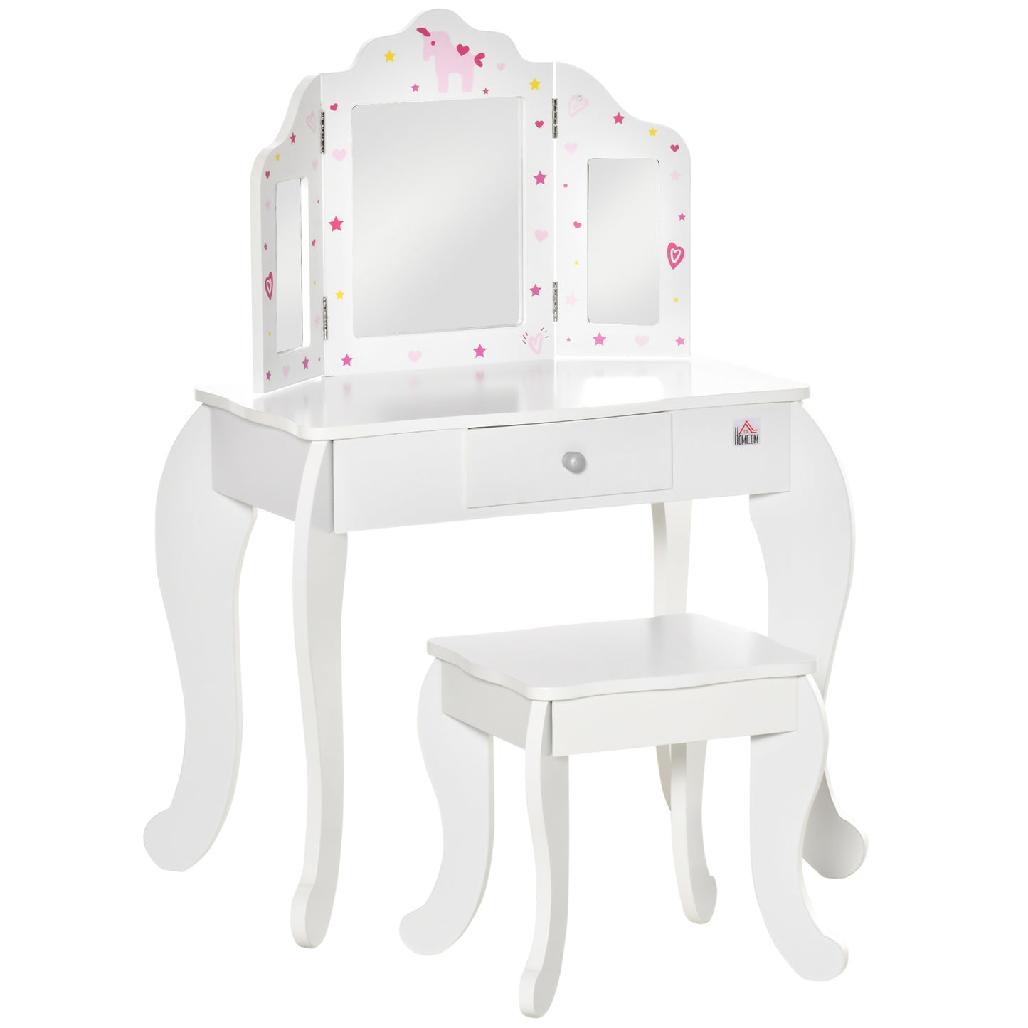 Mafett Kids Vanity Table & Stool Girls Dressing Set w/ Rotatable Mirror Drawer and Stool