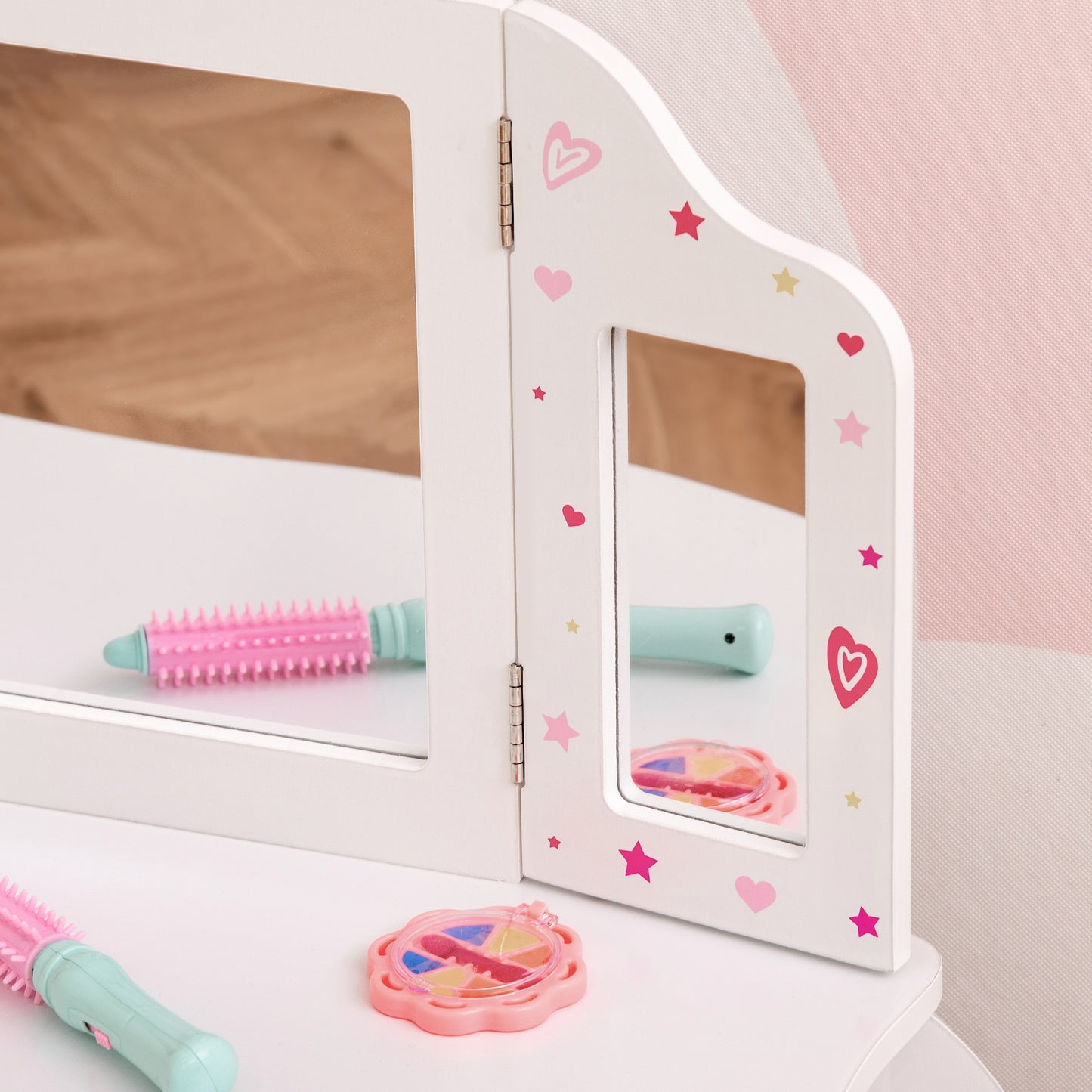 Mafett Kids Vanity Table & Stool Girls Dressing Set w/ Rotatable Mirror Drawer and Stool