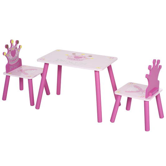 3 Pcs Kids Princess & Crown Chair Table Set Home Furniture 2-4 Yrs Pink Mafett