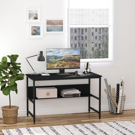 Mafett 2-Tier Writing Desk – Black Metal Frame with Smooth Shelves and Storage Space