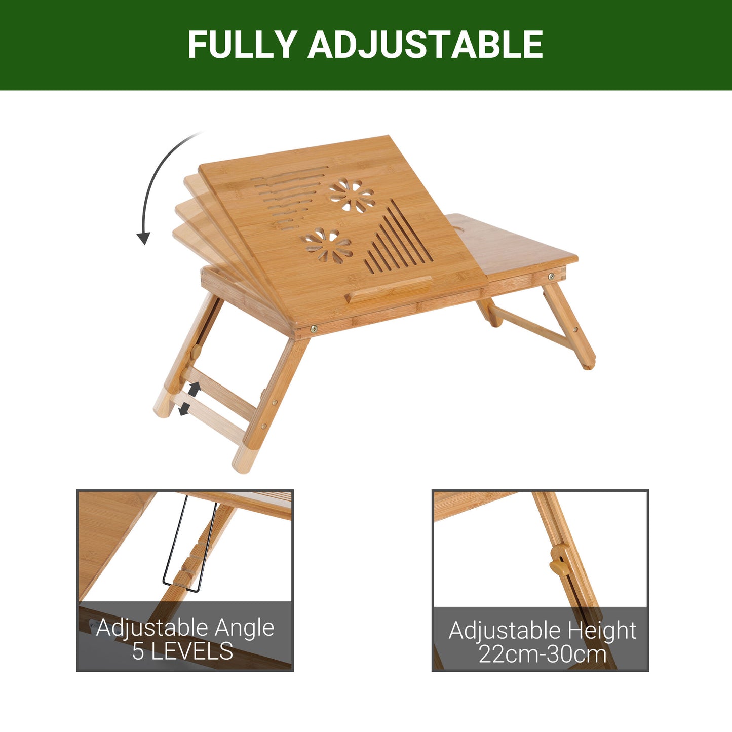 Mafett Adjustable Bamboo Laptop Desk – Portable Notebook Tray with Drawer for Bed or Sofa