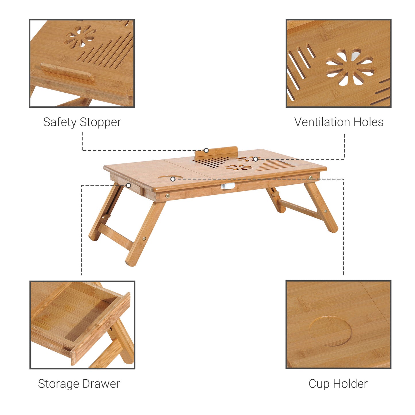 Mafett Adjustable Bamboo Laptop Desk – Portable Notebook Tray with Drawer for Bed or Sofa