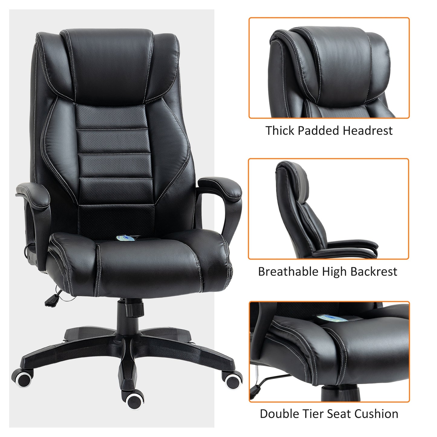 Mafett High-Back Executive Office Chair – Black with 6-Point Vibration Massage by Mafett