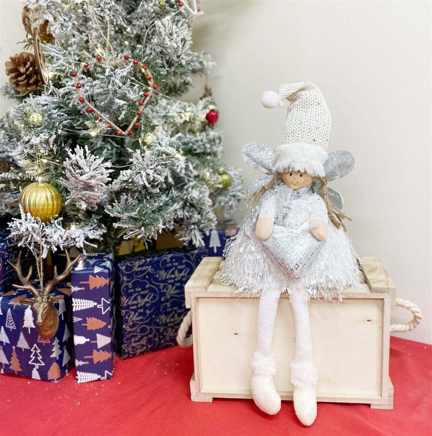 Elegant Sitting Christmas Angel Figurine | Holiday Angel Decoration for Home Decor