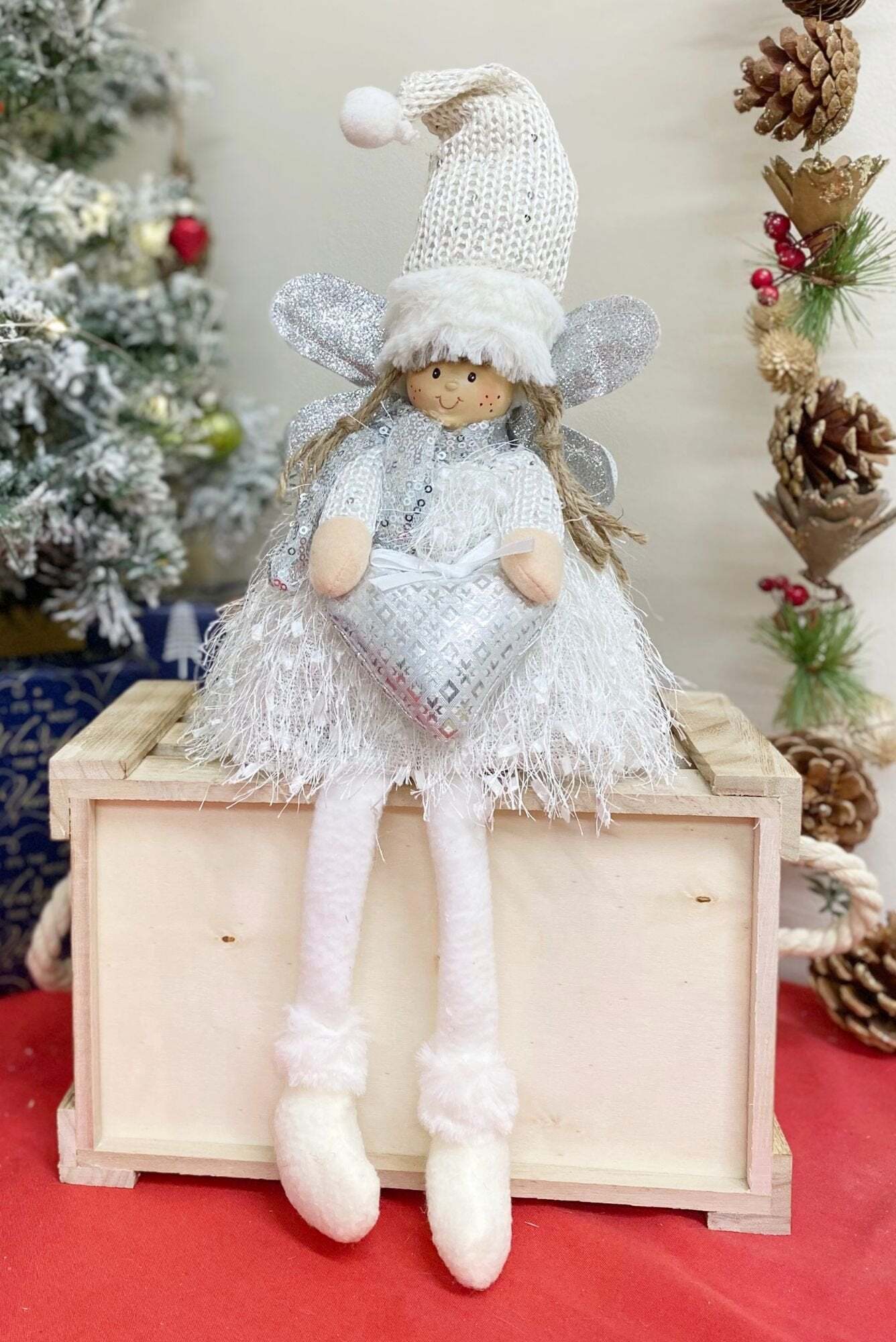 Elegant Sitting Christmas Angel Figurine | Holiday Angel Decoration for Home Decor