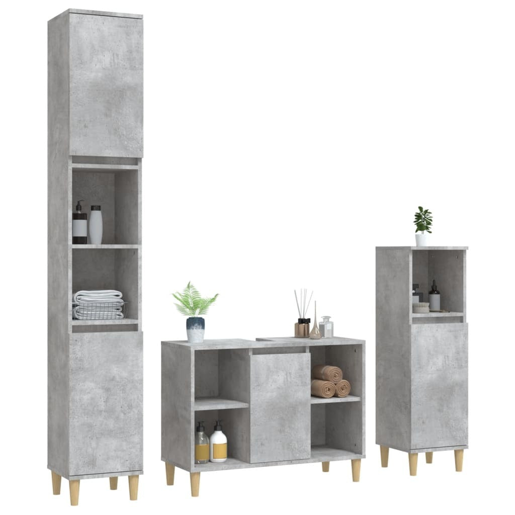 Mafett Bathroom Furniture Set | Contemporary Concrete Grey Engineered Wood Design