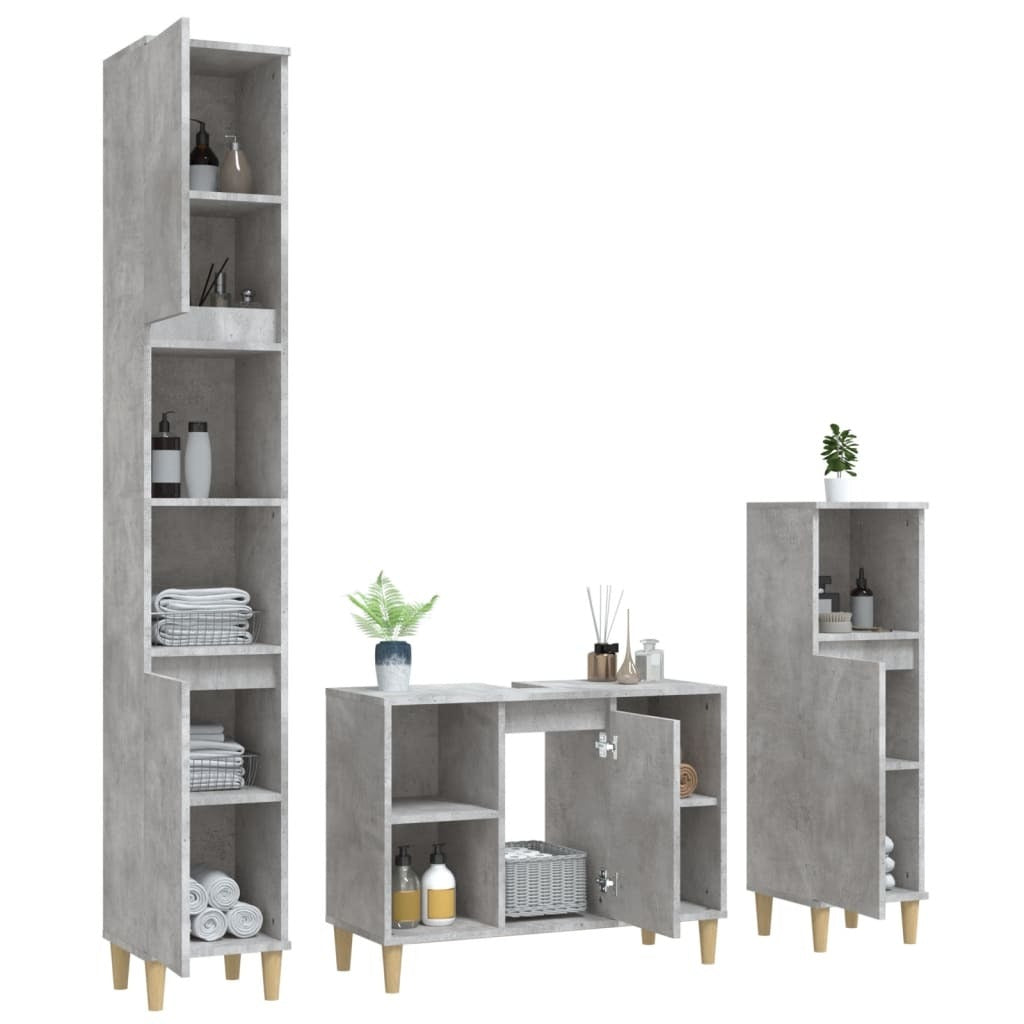 Mafett Bathroom Furniture Set | Contemporary Concrete Grey Engineered Wood Design